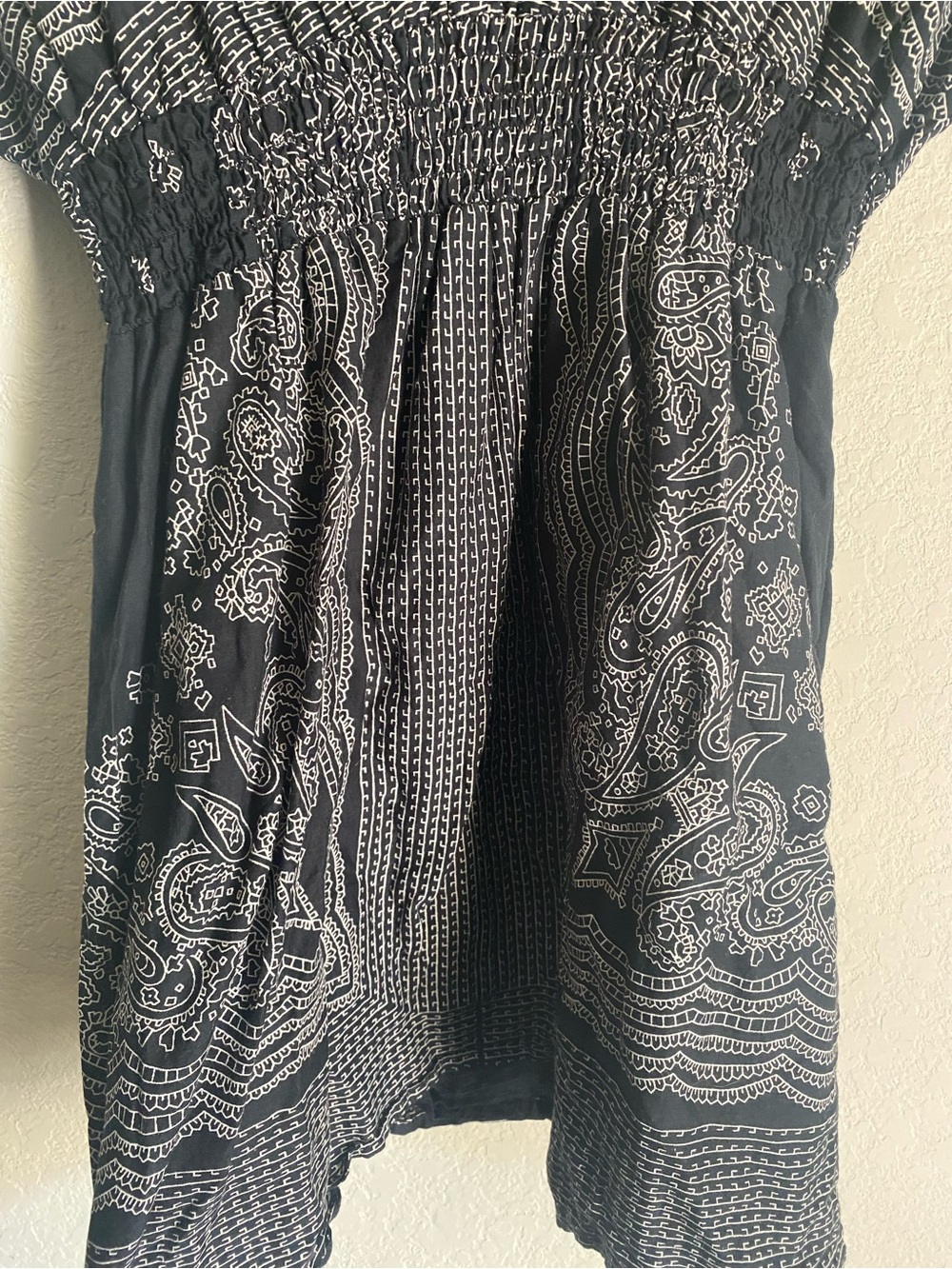 Blue Plate Black White Paisley Bandana Smocked Boho 100% Cotton Mini Dress M - Picture 3 of 8